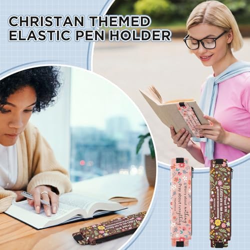 12 Pcs Elastic Pen Holder Notebook, PU Leather,Floral Scripture - Image 5