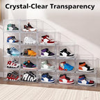 NYZE 12 Pack Acrylic Shoe Boxes Side Open, Clear Shoe Box Plastic Stackable, Shoe Storage Organizer with Magnetic Door, Shoe Display Shoe Containers with Lids Fits Up to Size 15 - Image 3