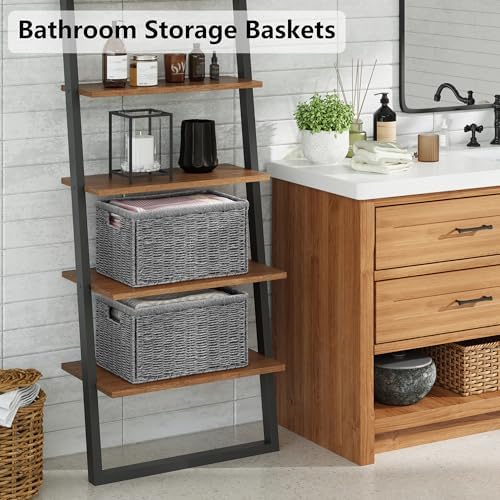 Vagusicc 2 Packs Large Wicker Storage Basket, Closet Storage Baskets Bins for Shelves, Decorative Collapsible Baskets for Organizing Clothes Toy Nursery Bathroom Organizers and Storage, Grey - Image 4
