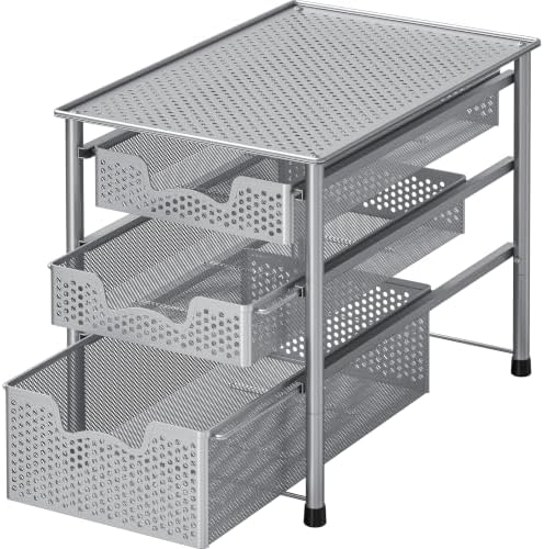 Simple Houseware Stackable 3 Tier Sliding Basket Organizer Drawer, Silver by SimpleHouseware
