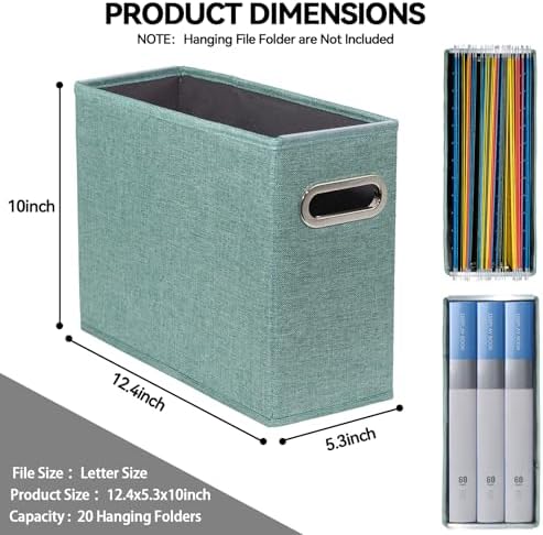 6 Pack Letter Size File Storage Box Collapsible，Fabric Hanging File Folders Organizer, Portable Office Document Holder with Metal Handle, Smooth PVC Rails, Green - Image 2