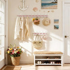 SKOLOO Coastal Coat Rack Wall Mount-38.12" Beach House Entryway Wooden Coat Hook with 10 Hooks for Hanging Coats, Hats or Towels, Oceanfront Cottage Core Collection, White & Palm Beach Pink, Pack of 2 - Image 4