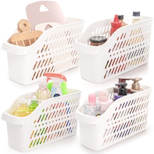 Coloch 4 Pack Plastic Under Sink Organizer with Wheels, Roll Out Bottle Organization Bins Narrow Kitchen Cabinet Organizers Multifunctional Plastic Organizer Basket for Under Sink, Kitchen, Bathroom by Coloch