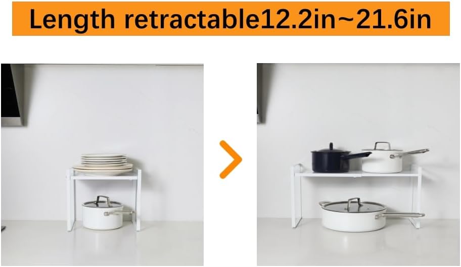 2 Pack Expandable Cabinet Shelf Organizer Riser for Kitchen Pantry Cupboard Under Sink Countertop (2 pack 8.2’’D * 12.2-21.6’’W * 10.4’’H) (white) - Image 4