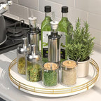 Oroyutor 13-Inch White and Gold Wooden Lazy Susan Spice Organizer by Oroyutor