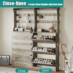 Shoe Cabinet for Entryway with 3 Flip Drawers, Grey Tall Wood Shoe Storage Cabinet with Coat Rack, Narrow Hidden Slim Freestanding Shoe Rack Organizer, 2 in 1 Hall Tree for Living Room, Hallway - Image 5