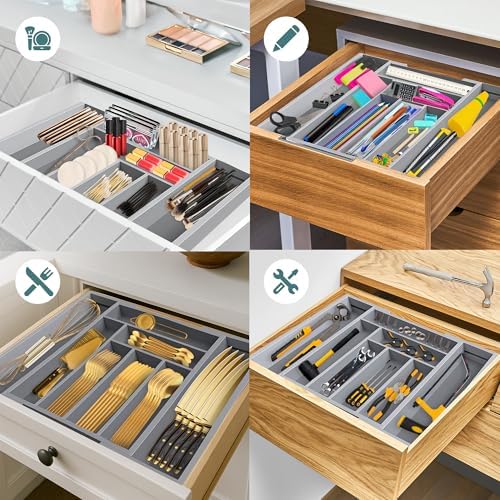Sben Bamboo Cutlery Drawer Organizer, Gray, Medium - Image 6