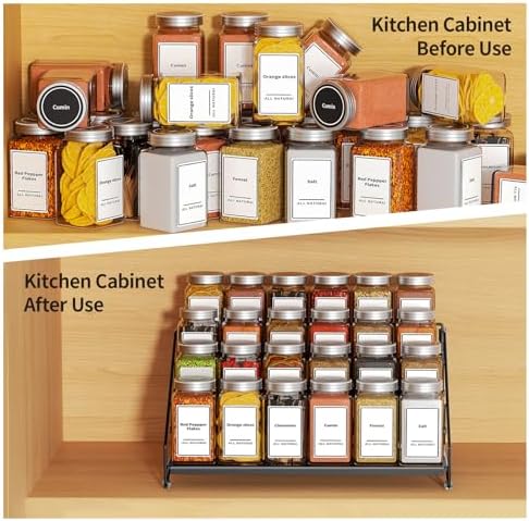 BOIVSHI 4 Tier Spice Rack for Cabinet, Spice Rack Organizer, Depth Adjustable Spice Holder for Countertop, Cupboard, Pantry, Seasoning Shelf, Metal, Black (1 Pack) - Image 3