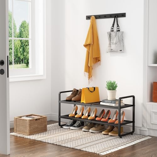 Expandable Metal Shoe Rack for Closet, Entryway & Garage, 2-Tier, Black - Image 2