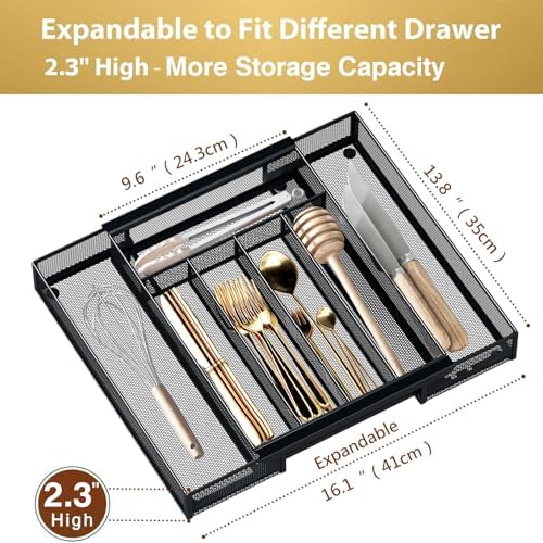 Sedegn expandable silverware tray: 9.6"-16.1" wide holds large utensils - Image 2
