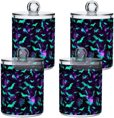 4 Pack Qtip Holder Dispenser with Lids, Colorful Gothic Bats Plastic Storage Containers,Bathroom Canisters Organizer for Cotton Ball, Cotton Swab, Cotton Round Pads, Floss 21216735 by Unknown
