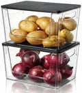 Heyuzb Pantry Organizers Storage, 2 Pack Large Clear Storage Bins with Bamboo Lids for Onion, Potato, Garlic, Canned Food, Organizer Bins for Under Sink, Kitchen, Countertop, Bathroom by HEYUZB
