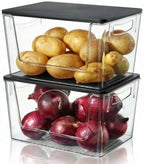 Heyuzb Pantry Organizers Storage, 2 Pack Large Clear Storage Bins with Bamboo Lids for Onion, Potato, Garlic, Canned Food, Organizer Bins for Under Sink, Kitchen, Countertop, Bathroom by HEYUZB