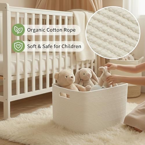 JMvicyroam 96L Large Woven Cotton Rope Blanket Basket, White - Image 4