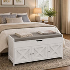 Marsail Shoe Storage Bench with Seating, Farmhouse Entryway Bench with Shoe Storage and Cushion, Under Window Benches Wooden Ottoman for Bedroom, Entry Way, Living Room, White - Image 7