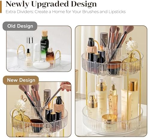 Aveniee 360 Rotating Makeup Organizer for Vanity, Upagraded Perfume Skincare Bathroom Counter Organizers with Brush Divider, Two Tier Spinning Lipstick Cosmetic Lotion Storage,White - Image 2