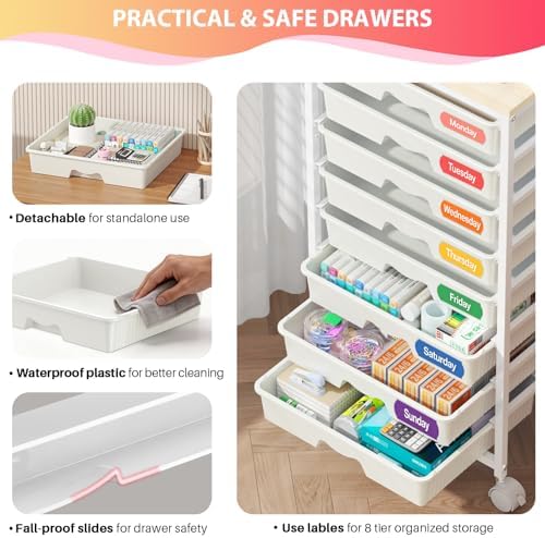Goovilla Rolling Cart with 8 Drawers for Art, Dorm, Office, Craft, White - Image 3