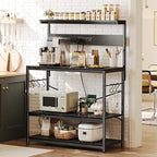 SUPERJARE Bakers Rack with Power Outlets, Microwave Stand, 39.4 X 14.3 Inch Larger Desktop, Kitchen Storage Rack with Adjustable Middle Shelf, 6 S-Shaped Hooks, Coffee Bar Stand, Black - Image 2