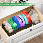 Kiasthome Expandable Bamboo Lid Organizers Inside Cabinet, Kitchen Cabinet Organizers with 3 Adjustable Dividers, Storage Plastic Lids, Food Container Lid Holder Organizer for Drawer Pantry, Black - Image 5