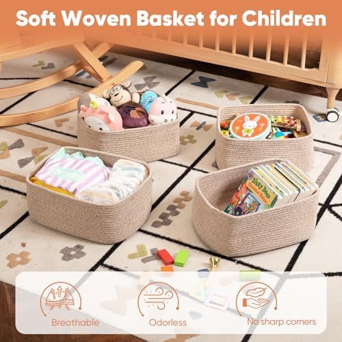 OIAHOMY 4 Pack 14.17 * 11.02 * 6.3IN Storage Baskets for Organizing Shelves, Woven Rope Baskets for Organizing Books, Clothes, Decorative Basket for Living Room, Nursery, Bedroom, Gift Basket, Brown - Image 4