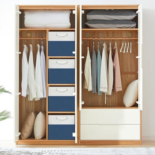 13x13 Storage Cube Bins 4Pack,Collapsible Cube Storage Organizer for Closet, Fabric Storage Box w/ Rope Handles, Foldable Storage Baskets for Shelves, Clothes,Closet Organization - White/Blue - Image 4