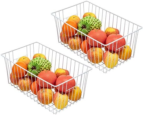16Lx12Wx6H inch Wider Freezer Organizer Baskets Container, Refrigerator Metal Wire Storage Bins with Handles for Kitchen, Pantry, Cabinet, Closets - Pearl White（6 Packs - Image 5