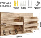 Lwenki Mail Organizer for Wall Mount – Key Holder with Shelf Includes Letter Holder and Hooks for Coats, Dog Leashes – Rustic Wood with Flush Mounting Hardware (16.5” x 8.7” x 3.5”) (Wood) - Image 7