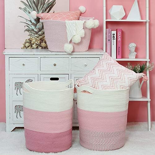 Sea Team Large Woven Cotton Rope Laundry Basket with Handles, 20 x 14 in - Image 2