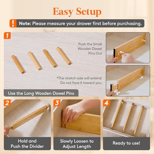 Lifewit 4" High Dresser Drawer Dividers, Adjustable Bamboo Drawer Organizer - Image 6