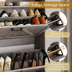 Wodeer Shoe Storage Cabinet with 2 Flip Drawers, Narrow Wood Shoe Cabinet Storage for Entryway with Metal Legs & Hooks, Adjustable Shelves, Freestanding Shoe Rack Organizer for Foyer, Hallway, Grey - Image 6