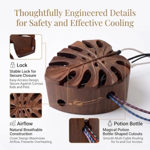 Acacia Wood Cable Management Box, Wooden Hider & Organizer for Power Strip - Image 6