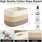ICERZCZ Storage Baskets for Organizing & Shelves, Woven Cotton Rope Organization Bins for Dog Toys, Clothes, Books, Nursery Organizer, 15"Lx11"Wx9.5"H, (4 Packs) Gradient Brown - Image 3