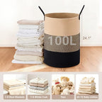 100L Extra Large Tall Cotton Rope Laundry Basket with Handle, Brown & Black - Image 2