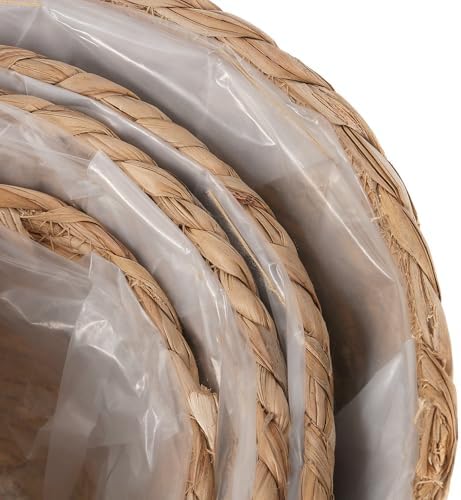 Set of 4 Seagrass Planter Basket, 6" 7" 9" 10" Hand Woven Plant Basket with Waterproof Plastic Liner, Round Natural Flower Pot for Indoor Outdoor Modern Home Decoration, Brown - Image 3