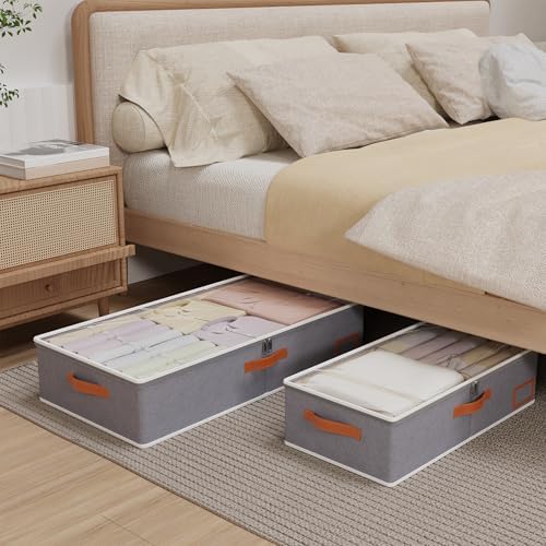 Yawinhe Pack of 2 Underbed Storage Bags, Foldable Clothes Storage with Clear Window, for Duvets, Clothes, 60 x 30 x 15 cm, Grey - Image 3