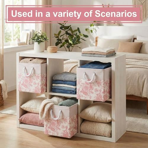 Pink Floral Cube Storage Bin Set of 6 Cube Storage Basket, 11.22 Inch - Image 5
