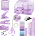 Purple Desk Accessories, 17Pcs Purple Office Supplies Set with Stapler, Mesh Desk Organizer, Tape Dispenser, Staple Remover, Pen Holder, Clips, Pens, Ruler, for Office Home School Women Students Gift by JIZHIYUAN