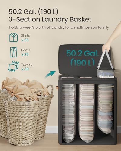 SONGMICS Laundry Basket, 190L Laundry Hamper with Lid, 3 Removable Bags - Image 4