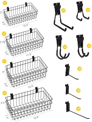 Slatwall Accessories Slatwall Hook Slat Wall Hanging Hook Garage, Slat Wall Accessory Includes 4 Pack Slatwall Baskets Set and 26 PCS Multisized Heavy Duty Slatwall Hooks (30 Hook) - Image 2