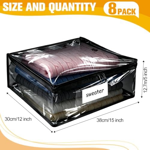 Plastic Storage Bags with Easy-Glide Zipper, Pack of 8, Durable Clear Vinyl Zippered Storage Bags for Clothes Sweaters Comforters Blankets Sheets Bedding (15 x 12 x 5 Inch, Transparent Black) - Image 2