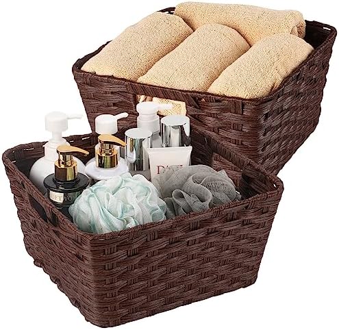 Onlytak Wicker Storage Baskets, Baskets for Shelves, Toilet Paper, Woven Storage Baskets for Organizing, Brown, 12" x 12" x 6", 2-Pack by onlytak