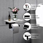 Toilet Paper Holder with Natural Marble Shelf for Bathroom Washroom,Wall Mounted Tissue Holder Suitable for Mega Rol(Middle 7.87 * 4.72 in, Matte Black) - Image 3