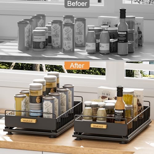 Under Sink Organizer, 2 Packs Under Sink Organizers and Storage, Slide Out Pull Out Cabinet Organizer Shelf with Metal Drawers for Kitchen Bathroom Pantry, Black - Image 5