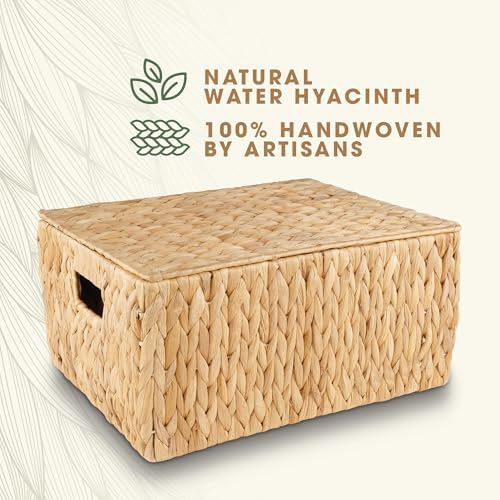 84ECO Set of 3 Wicker Baskets with Lid - Woven Storage Basket with Lid - Decorative Storage Boxes for Bathroom, Bedroom and Shelves - Image 6