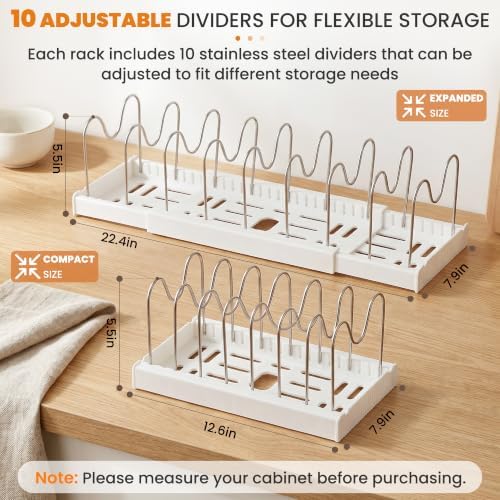 2 Pack Expandable Pot Lid Organizers with 10 Adjustable Dividers - Image 2