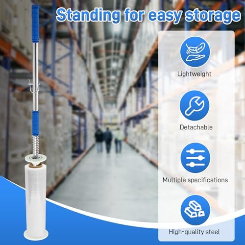 6-Pack Long Handle Stretch Wrap Dispenser - 48 Inch Shrink Wrap Pole Heavy Duty Stretch Film Dispenser Pole Holder - Fits 12" to 24" Rolls with 2" to 3" Core -Wrapping Pole for Shrink WrapV - Image 4
