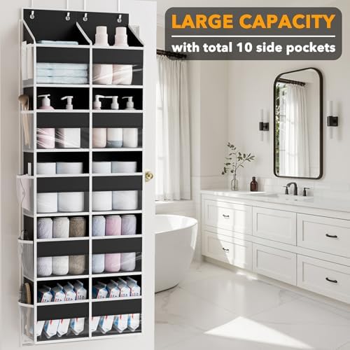 SpaceAid Extra Large Over The Door Organizer with 10 Large Pockets and 10 Mesh Side Pockets, 5 Layers Door Organizer Hanging with Clear Window for Bedroom, Bathroom, Pantry and Nursery, Black - Image 3