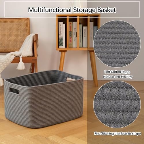 OIAHOMY 96L XXXLarge Woven Rectangle Blanket Basket Living Room Dark Grey - Image 5
