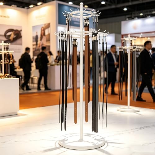 66.2 Inch Tie Rack Belt Display Shelf, 360° Rotation Floor Standing Belt Hanger,2 Tier Retail Scarf Stand Jewelry Organizer Shawls Purse Shelf for Home, Boutiques, Clothing Stores, Retail Stores - Image 7