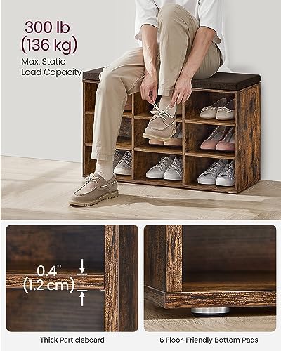 VASAGLE Shoe Bench with Cushion, 9 Compartments, 11.9 x 30.9 x 18.9 Inche - Image 5